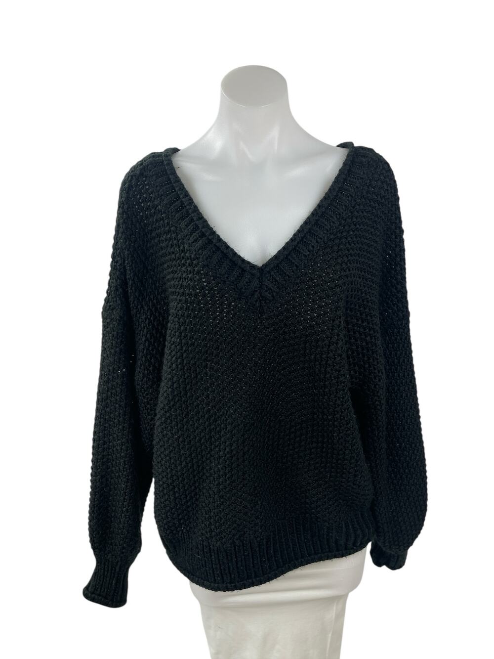 Etophe Studios Women's Black Long Sleeve V Neck Knit Pullover Sweater Top XL